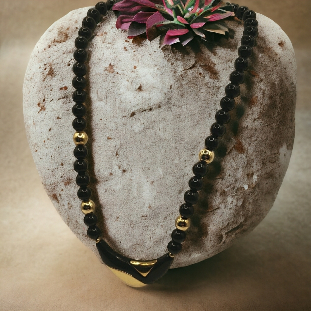 Vintage Napier Black and Gold Colored Beads on a 16"